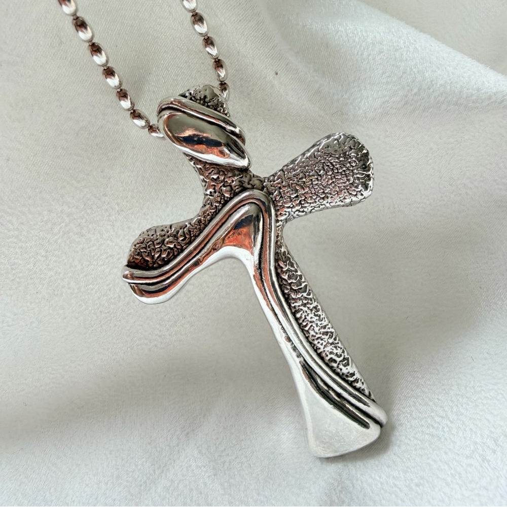 Sterling silver, artisan, oversized 3.25” Christian, religious cross pendant